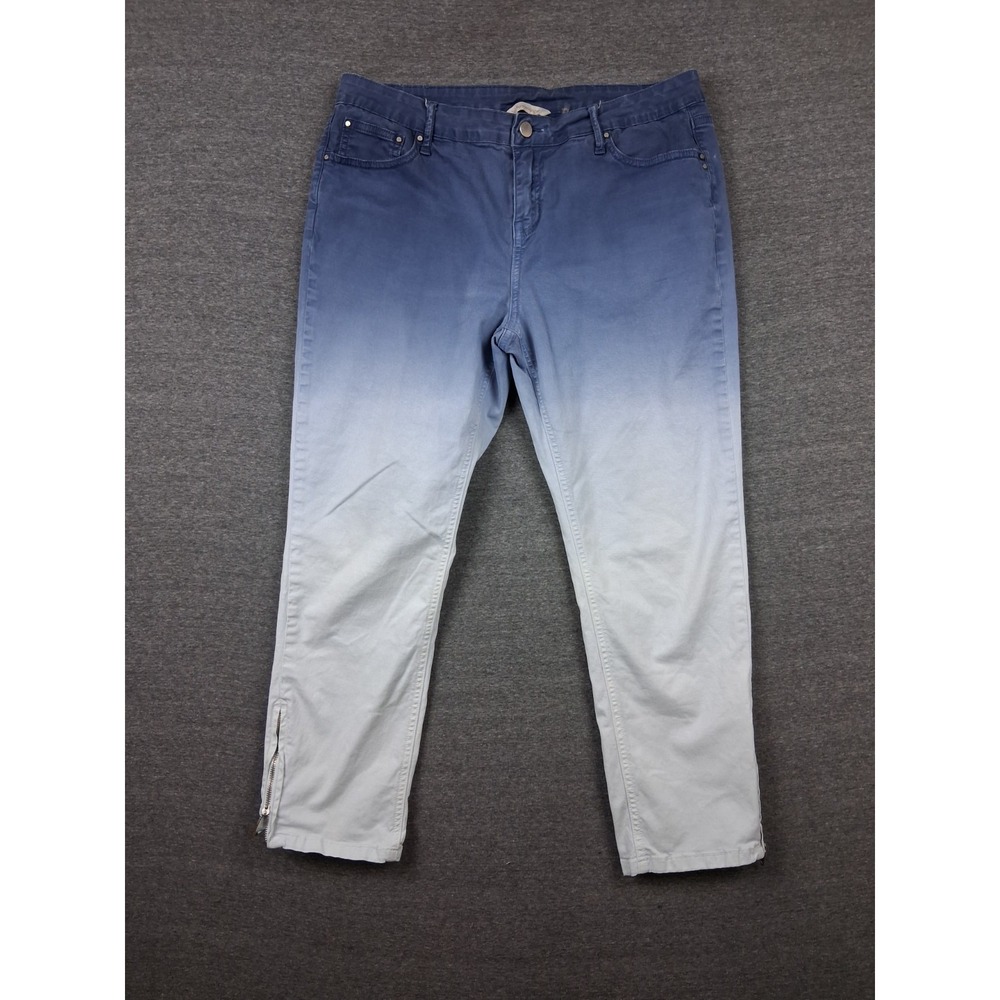 Soft Surroundings Womens Pants M Blue Ombre Capri Coastal Casual Dip Dye Resort